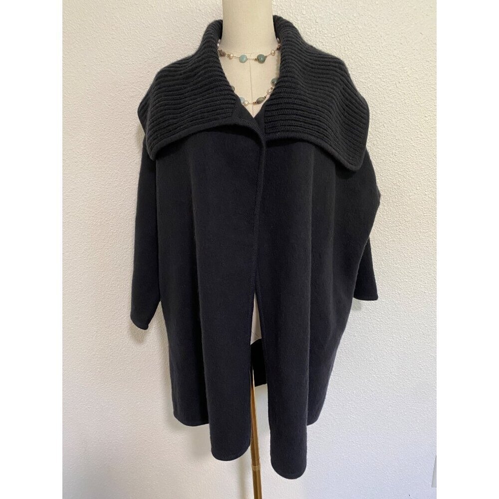 Vince Black Wool Ribbed Collar Open Front Poncho Coat Small Quiet Luxury - Picture 12 of 13